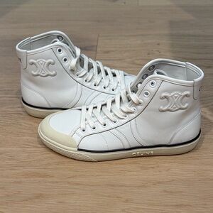 Celine White and Cream High-Top Sneakers